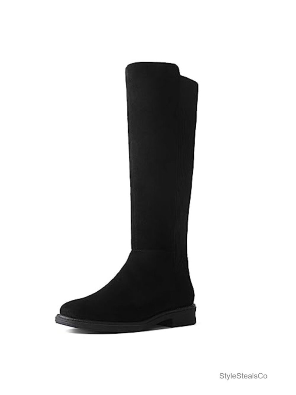 Women's Knee High Boots Faux Suede Round Toe Low Heel Side Zip
